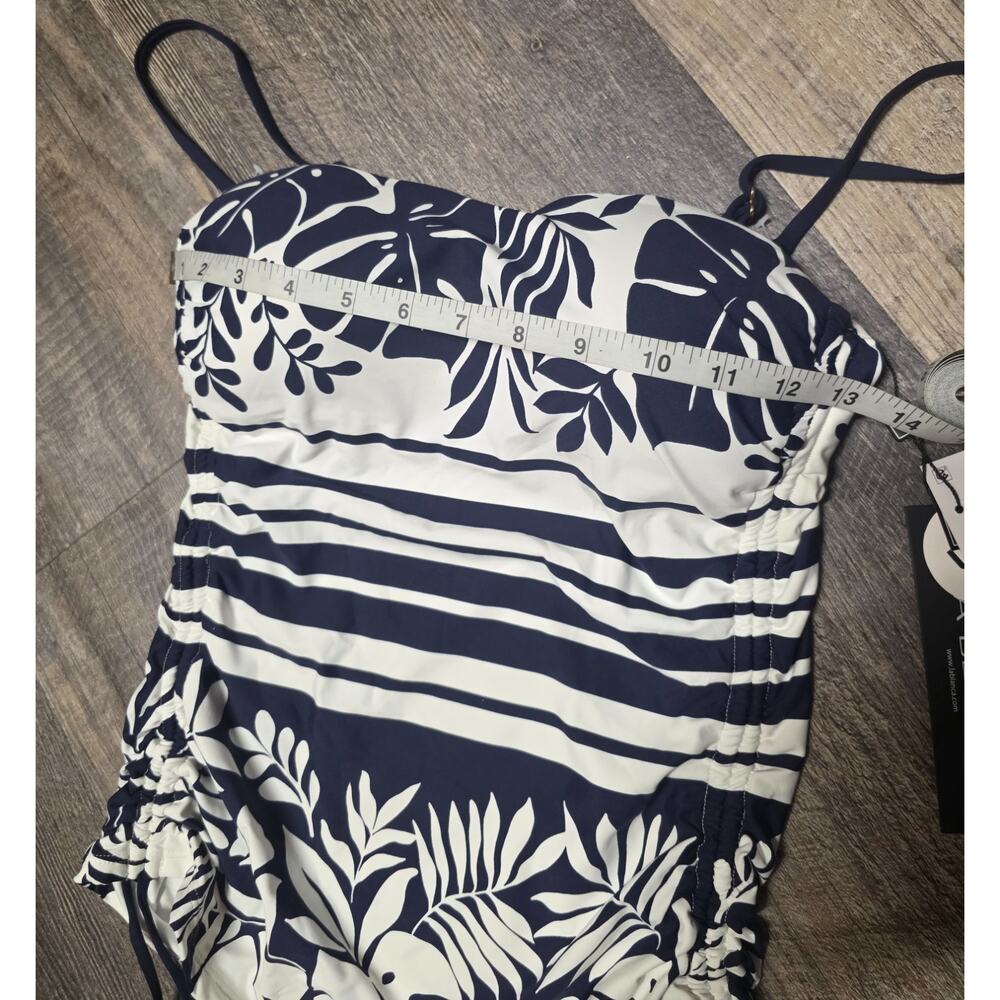 La Blanca US 6 Tummy Control Tankini Top Swimsuit Navy White Striped Floral NWT - Picture 3 of 8